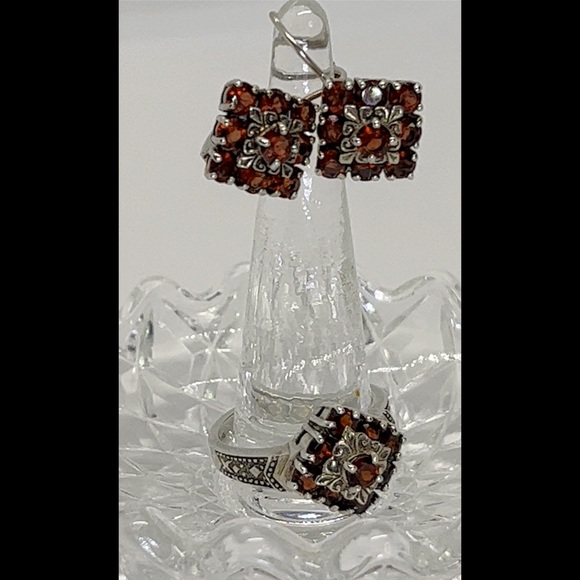 925 Sterling Silver Rubellite Tourmaline Ring & Matching Earrings - Picture 5 of 10